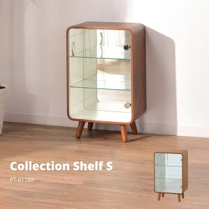 コレクションシェルフS ブラウン PT-611BR 背面ミラー 推し活 キャビネット 棚 コスメ収納 フィギュアケース アクスタ収納 ガラスケース
