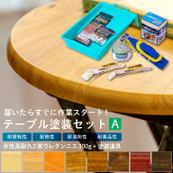 テーブル塗装Aセット 水性高耐久2液ウレタンニス 300g 塗料塗装用品セット 8点セット 木部塗装用 下地調…