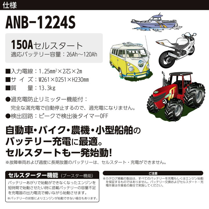 楽天市場】【メーカー直送】 ブースター付全自動充電器 ANB-1224S セル 