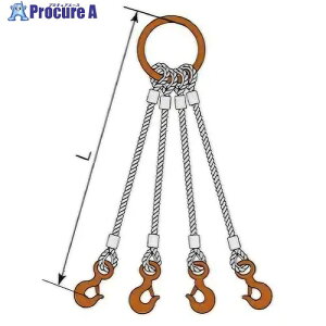 コンドーテック JISロック止ワイヤ 4点吊丸リング 16mm 環付きフック 2t 塗装 φ16×5M T02S・T32 05224RTFT165 1組 ■▼612-3704 【送料都度見積】