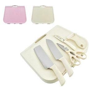 小麦ストロー 携帯用まな板セット(多機能キッチンはさみ+2本ナイフ+収納ケース付き)|軽量1.6kg|抗菌仕様|アウトドア調理に