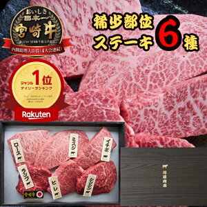肉 ギフト お取り寄せ 宮崎牛 ステーキ 希少部位 6種セット 2~8人前 御礼 御祝 | シンシン ミスジ イチボ サーロイン ランプ ヒレ 600g 1200g 1800g 和牛 A5 霜降 ヒレ肉 シャトーブリアン 送料無料