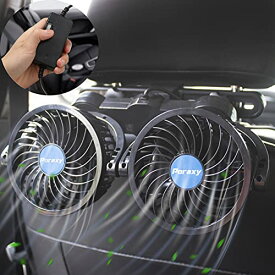 夏祭りセール中 PORAXY 車載扇風機 改良版2代目 4インチ 車載ファン 熱対策 電動ファン低騒音 無段階風量調節可能 角度調整可能 ツーファン付き 汎用タイプ 夏対策 DC12V車用 日本語マニュアル付き
