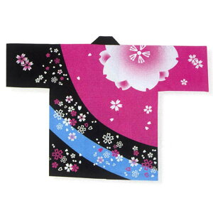 法被 半纏 黒 ピンク 桜 はっぴ ハッピ 祭 メンズ レディース (m昭6363) よさこい まつり 祭り 大人 袢纏 1点までメール便可