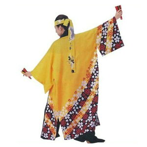 法被 ロング 長半纏 長い 黄 桜 はっぴ ハッピ 祭 メンズ レディース (s茂8591) よさこい まつり 祭り 大人 袢纏 ポリエステル 長袢天 取寄せ商品