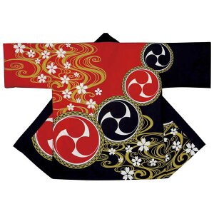 法被 半纏 赤 黒 陣太鼓 桜 流水 はっぴ ハッピ 祭 (o杉7521) よさこい 衣装 祭り まつり 大人 袢纏 取寄せ商品 1点までメール便可