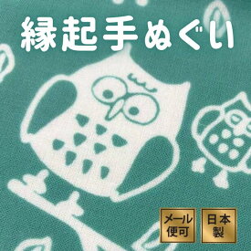 【スーパーSALEクーポン対象】手ぬぐい 夢のふくろう(緑) かわいい 注染 和柄 日本製 名入れ対応 ギフト