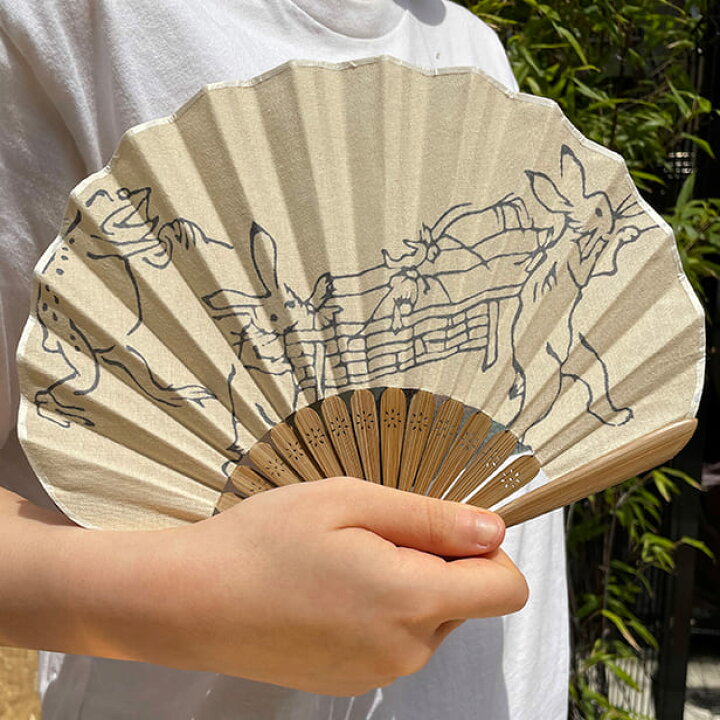 楽天市場 手ぬぐい扇子鳥獣戯画 鳥獣人物戯画 高山寺 国宝 京都 夏祭り ギフト お中元 お土産 注染手拭い アート蒼 手ぬぐい専門店 麻布十番 麻の葉