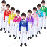 子どもスーツ 舞台衣装 9色 子ども服 4点セット 男の子 シャツ パンツ 蝶ネクタイ ベルト スパンコール …
