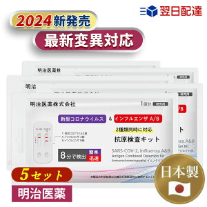 5個 Wチェック【日本製・明治医薬】当日発送 インフルエンザウイルスA/B 3種抗原同時対応 自宅検査 返送不要 セルフ検査キット 検査キット 痛くない 鼻腔検査 8分検出 インフルエンザ検査