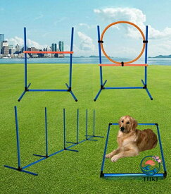 ドッグアジリティ 犬 アジリティ 犬用おもちゃ スラローム ハードル ジャンプバー 障害物 組立式 室内 競技 訓練 ペット 犬用品 運動器具 犬 しつけ A+B+C+D4 点購入収納バッグ GET