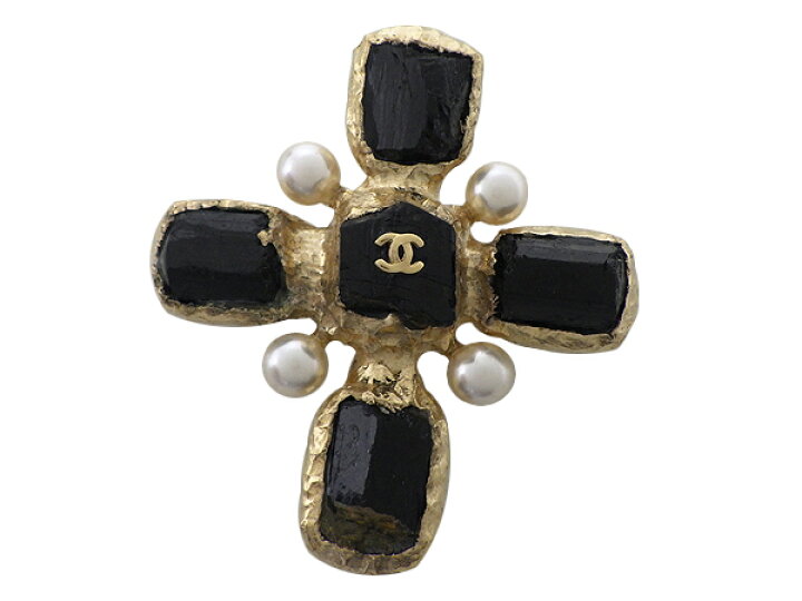 楽天市場】CHANEL シャネルブローチ GP黒石 フェイクパールクロス 