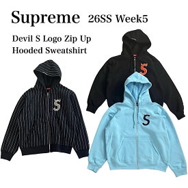「新品 」26SS Week5 Supreme Devil S Logo Zip Up Hooded Sweatshirt (シュプリーム　デビル Sロゴ ジップアップ フーデッドスウェットパーカー )　正規品 裏起毛 コットン ユニセックス ストライプ グレー ブラック ストリート ギフト プレゼント