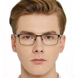 (OCCI CHIARI) ブルーライトカット メガネ メンズ 度なし uv400 クラシック 軽量 ファッション 男性用 PC眼鏡 疲れにくい 定番 伊達めがね ウェリントン バネ丁番(カラー：ブラック/ブルー
