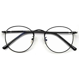 (Dollger) ブルーライトカットメガネ PCメガネ 18g超軽量 メガネ UVカット 伊達メガネ 度なし 丸 クリアレンズ ブラック