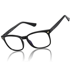 (DUCO) ブルーライトカット メガネ メンズ レディース パソコン用 眼鏡 度なし pc メガネ blue light glasses TR90 青色光 カット メガネ おしゃれ 超軽量 5201S (Shine Black)