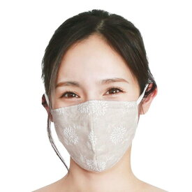 SEK認証 抗ウイルス素材使用 日本製 ファブリックケアマスク(リネン刺繍タイプ S-M フラワー) 肌側シルク100% 洗える 花粉除去率96% H12-0014_FLW-SM