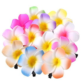 Frcolor お花 ヘアピン プルメリア花 ヘアアクセサリー ヘアクリップ ハワイ 髪飾り ヘッドドレス 6cm 12色 24個セット