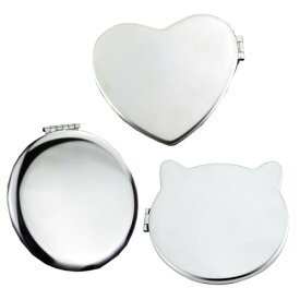 HAMILO コンパクトミラー ハート形 ネコ型 円形 2面 手鏡 双面鏡 3種セット