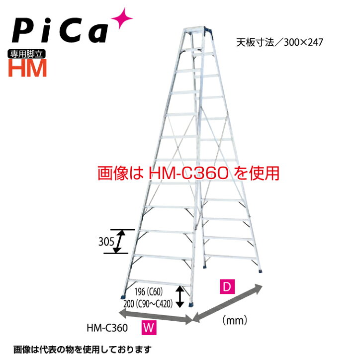 楽天市場】ピカ PiCa 専用脚立 HM-C420 天板高さ:4.04m 最大使用質量 