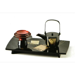 屠蘇器 黒 胴張盆付き 四つ揃 結び色紙 日本製 76-2