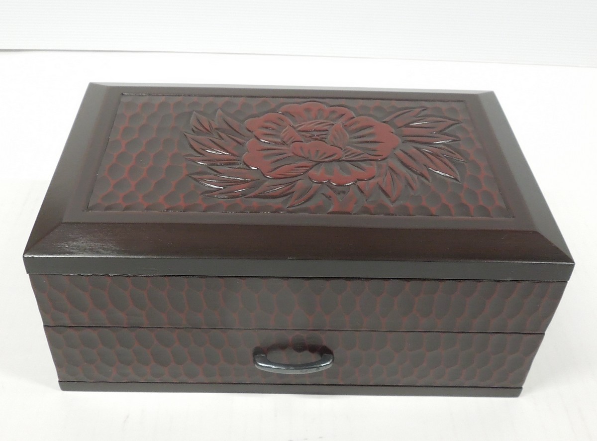 楽天市場】木製 宝石箱 鎌倉彫 鏡付き ほ-19 ジュエリーボックス