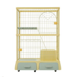 猫 掃除しやすいトレーケージ キャットケージ 2段 多頭飼い 引き出しトレー 組み立て簡単 猫ドア キャットハウス ペット ゲージ 猫 ゲージ 大型 キャスター付きネコ ハウス 留守番 保護 脱走