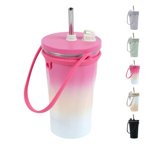 ■2点20%OFFクーポン■【送料無料】 セラミックタンブラー ストロー付き タンブラー 蓋付き 水筒 大容量 600ml 保温 保冷 真空断熱 二重構造 こぼれない コーヒーボトル ストロー ホルダー 持