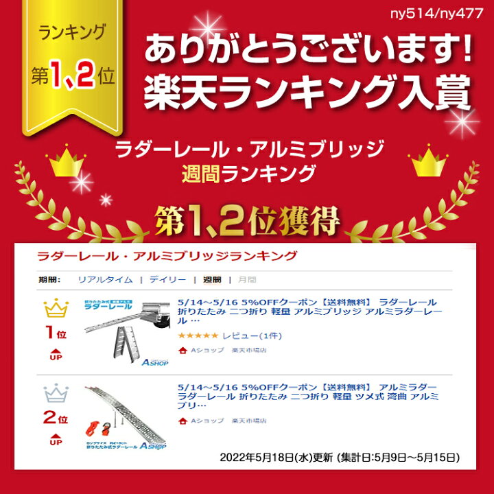 楽天市場 11日1 59迄3 Offクーポン 送料無料 ラダーレール 折りたたみ 二つ折り 軽量 アルミブリッジ アルミラダーレール アルミスロープ ツメ式フック アルミ スロープ 歩み板 バギー バイク 農機具 Ny514 Aショップ 楽天市場店