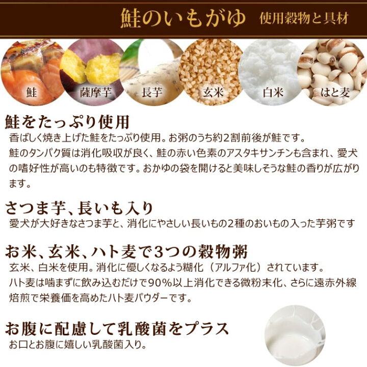 楽天市場 愛犬の安心レトルトごはん 低カロリー鮭の芋がゆ 100g 1袋 犬用レトルト ウェットフード 手作り食 低カロリー 低リン 鮭 魚 粥 無添加 国産 おかゆ ドッグフード ドックフード Dog 低脂肪 さつまいも 帝塚山ハウンドカム 楽天市場店