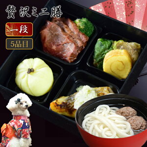 【割引クーポン配布中】犬のおせち&年越しうどんセット2026年 贅沢ミニ膳5種盛り1段 【冷凍】イヌ用お節料理 ペットの御節 小型犬 猫 子犬も安心食べ切りサイズ ギフト プレゼントにも