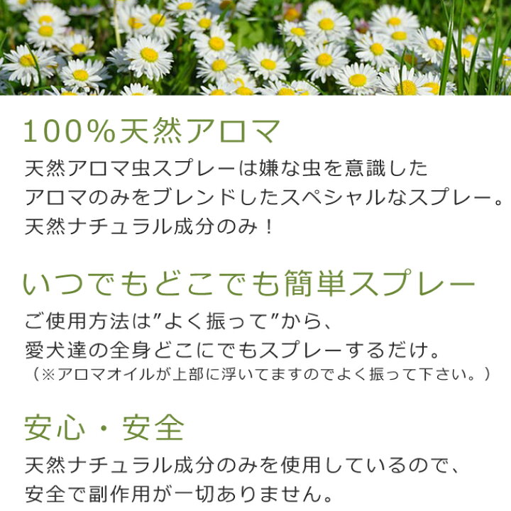 楽天市場 犬用アロマ虫スプレー 0ml ペット ツンとしないいい香り 評判 人気でおすすめ アウトドア ガーデニング 天然ハーブのナチュラル 虫スプレー アロマ スプレー 網戸 虫 携帯用 ペット用品 帝塚山ハウンドカム 楽天市場店
