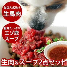 犬用猫用 新鮮生馬肉＆エゾ鹿スープセット / 馬肉小分けトレー1kgとエゾ鹿スープ100g×5袋 【冷凍】 生肉