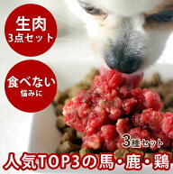 生肉 人気 3点セット[簡単 手作り食]フード 生肉 馬肉 鶏肉 エゾ鹿肉 　合計2.5kg　チキン 高齢犬にチキ…