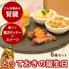 ハッピーバースデー 贅沢ディナーとスイーツセット 【※お名前入れ不可】【冷凍便】犬用 誕生日ケー キ ギフトBOXでお届け 平日13時までのご注文は即日発送