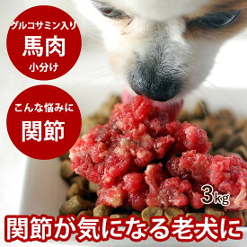【P2倍＆割引クーポン配布中】犬用 生 冷凍 グルコサミン入り 馬肉小分けトレー 3kg 送料無料 ミンチ 粗挽き 新鮮 手作り食 トッピング