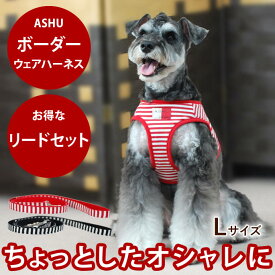 【P2倍＆割引クーポン配布中】ハーネス リードセット ASHUウェアハーネスボーダー リードセット L シュナウザーシーズ ベスト型ハーネス 器官 首が痛くない ソフトメッシュハーネス通販　アッシュ　服の上から　老犬 ハーネス 高齢犬 シニア おしゃれ 一体型
