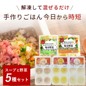 犬 手作りごはん｜スープと野菜のお試しセット（毎日スープ3種・毎日野菜2種） ドッグフードに混ぜるだけ 低リン 腎臓サポート 水分補給 食いつきアップ 子犬 老犬 トッピングにも最適 栄養補給 まとめ買い 多頭飼い