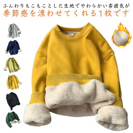 レディース 厚手 トップス 裏起毛 トレーナー クルーネック 裏ボア スウェットプルオーバー 無地 シンプル 長袖 パーカー カジュアル ゆ