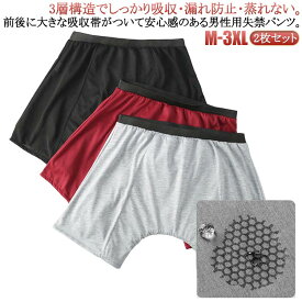 【2枚セット】 失禁パンツ 洗濯可能 前後に大きな吸収帯 尿漏れパンツ 吸水 トランクス 男性用 尿漏れパンツ ボクサーパンツ インナー