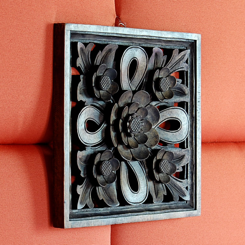 木彫りのレリーフ(お花) 【 アジアン バリ 木製 ウッドレリーフ 壁掛け