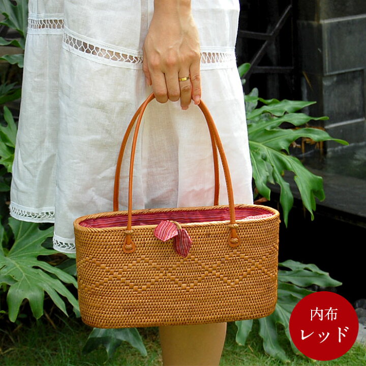 楽天市場 アタで編まれたかごバッグ Bタイプレッド色 かごバッグ おしゃれ トートバッグ レディース かわいい カゴバッグ 夏 アジアンバッグ 春 カバン 秋 鞄 ナチュラル かばん ばっぐ ショルダー バスケット 巾着付き きれいめ エスニック バリ 雑貨 アジアン雑貨