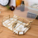 ガラスと真鍮でできたフタ付きジュエリーケース Brass ブラス ガラスボックス おしゃれ ガラスケース アクセサリーケース ジュエリーボックス アクセサリー入れ 仕切り付き 仕切り 3分割 コレクションケース アジアン雑貨 店頭 展示 撮影用 見せる収納 底面ミラー [63220]