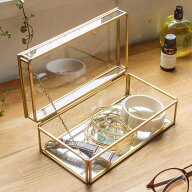 ガラスと真鍮 ストッパー付き 収納ケース ディスプレイケース Brass ブラス 小物入れ ガラスボックス お…