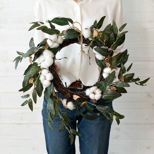 楽天市場 リース コットン アーティフィシャルフラワー クリスマス フェイク クリスマスリーフ 装飾 造花 コットンリーフ 玄関 クリスマスディスプレイ ナチュラル アジア工房