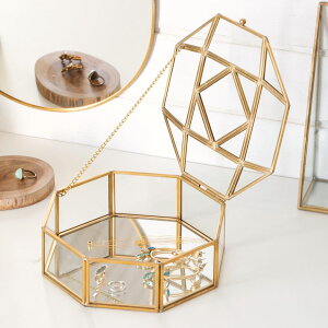 楽天市場 ガラスと真鍮でできた 収納ケース 鏡付き 八角 66712