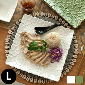 【最大500円クーポン】 スクエアプレート プルメリアモチーフ Lサイズ 25cm角 ホワイト 陶器製 Franzy フランジー 食器 お皿 平皿 正方形 角皿 大皿 中皿 盛り付け皿 パーティ おもてなし お正月 カフェ レストラン おしゃれ キッチン雑貨 アジアン 雑貨[pl9-668]