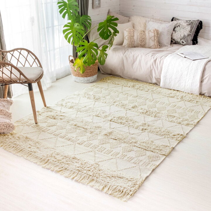楽天市場】ラグ ラグ ラグマット 140×200cm ホワイト アイボリー BOHO 