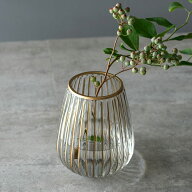 フラワーベース クリア ガラス 花瓶 Sサイズ 約 W 13cm D 13cm H 16cm マット アンティーク ゴールド エ…