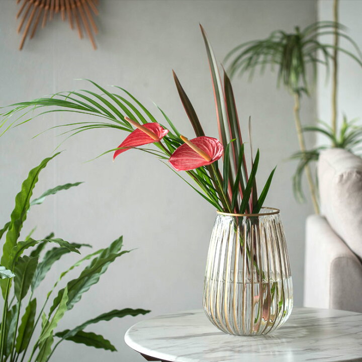 楽天市場 フラワーベース クリア ガラス 花瓶 Mサイズ 約 W 19cm D 19cm H 27cm マット アンティーク ゴールド エレガント アンティーク調 花器 一輪挿し 花入れ 生花 花入れ 置き物 オブジェ 北欧 おしゃれ かわいい リゾート アジアン インテリア 雑貨